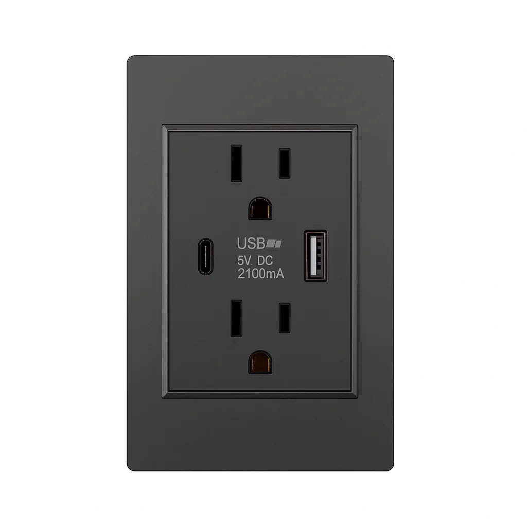 Dual USB Wall Outlet Port 15A Power Socket Charger AC Receptacle Plate Panel 110
