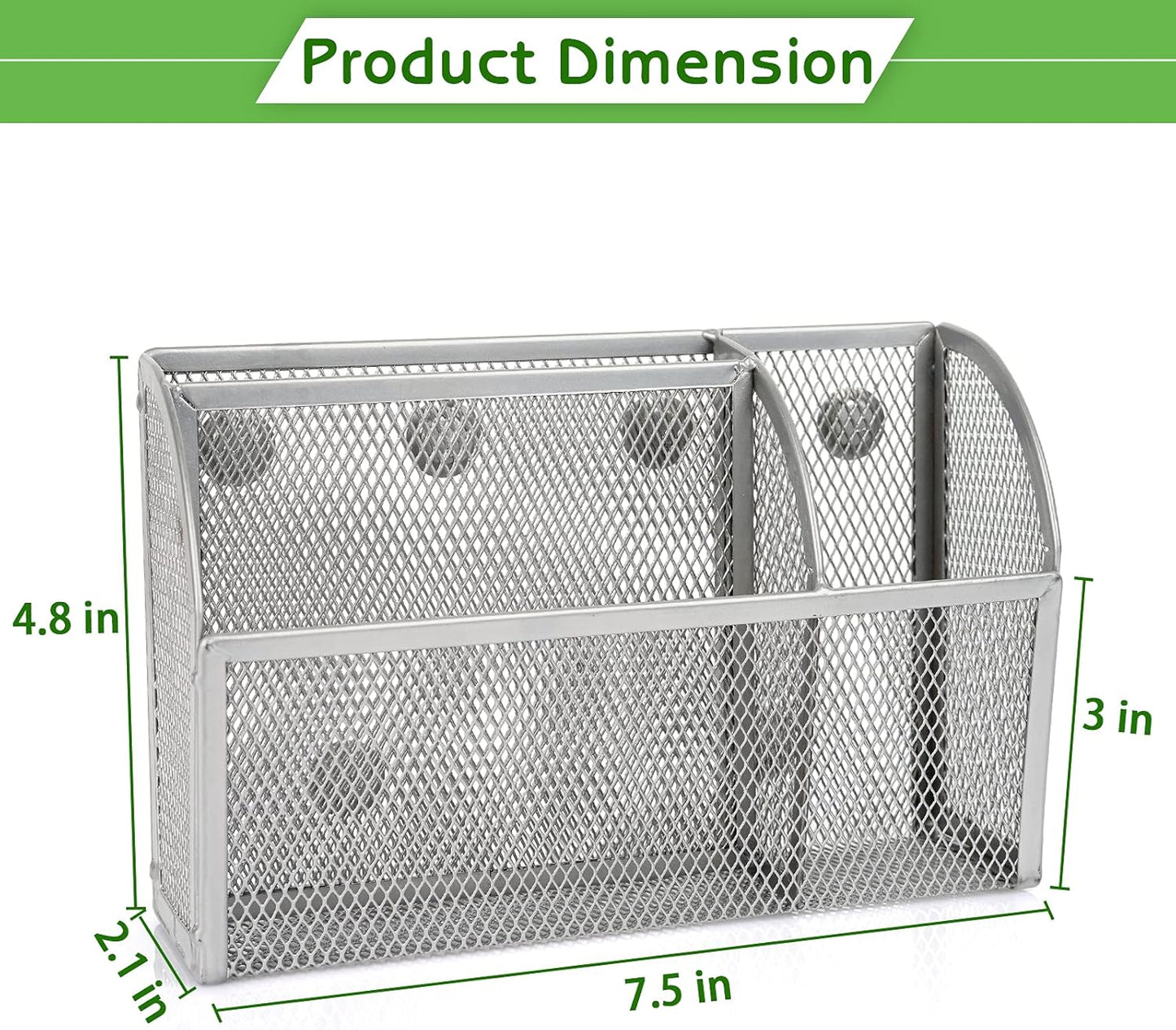 3-Grid Metal Mesh Magnetic Organizer Storage Basket for Whiteboard/Refrigerator/Magnetic Surface (Upgrade Silver1)