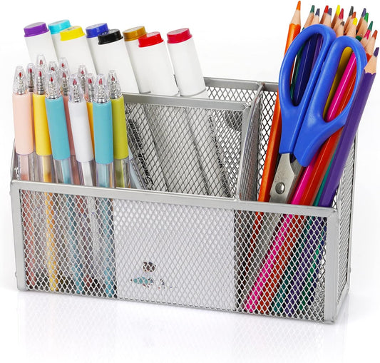 3-Grid Metal Mesh Magnetic Organizer Storage Basket for Whiteboard/Refrigerator/Magnetic Surface (Upgrade Silver1)