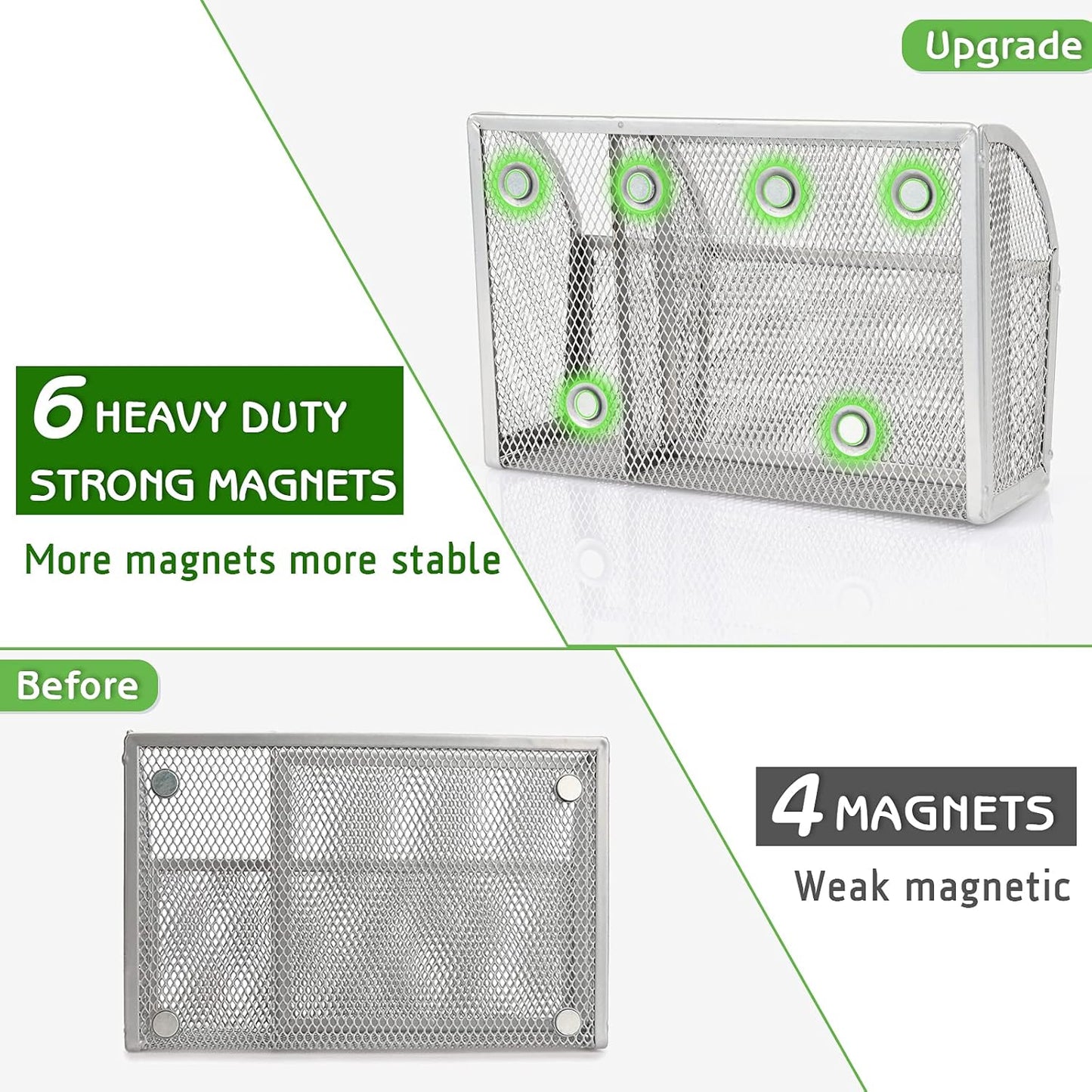 3-Grid Metal Mesh Magnetic Organizer Storage Basket for Whiteboard/Refrigerator/Magnetic Surface (Upgrade Silver1)