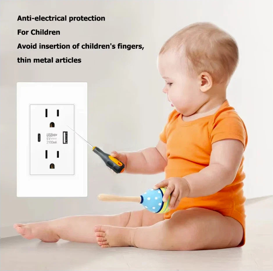 Dual USB Wall Outlet Port 15A Power Socket Charger AC Receptacle Plate Panel 110
