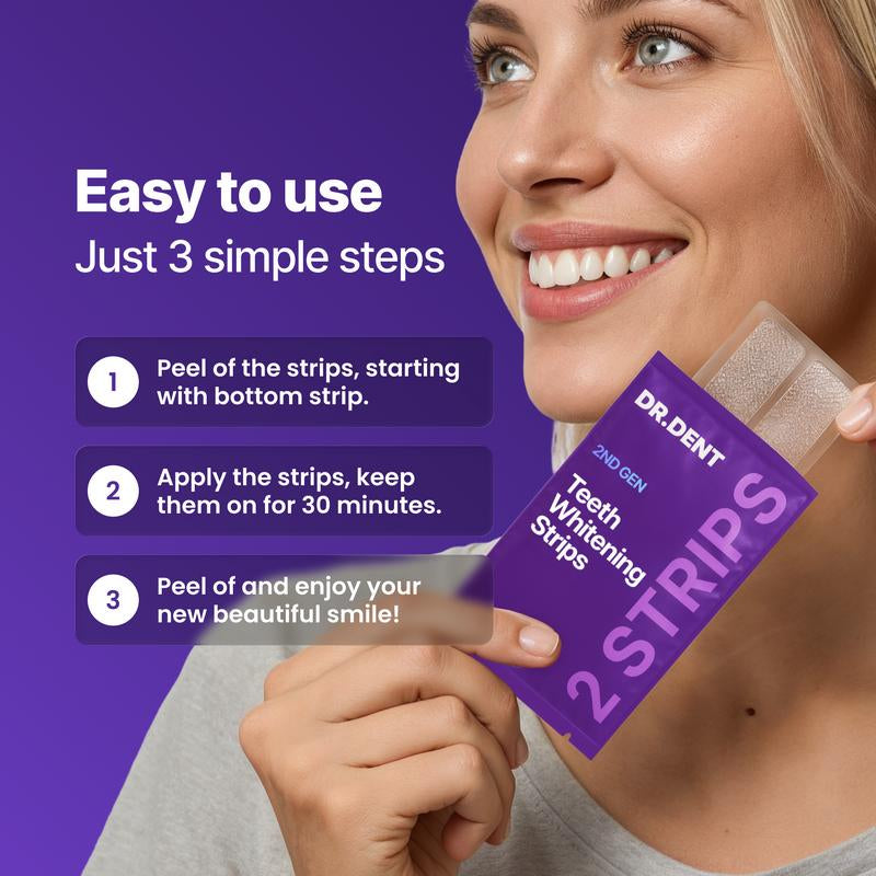 Achieve a Dazzling Smile with DR.DENT Purple Teeth Whitening Strips - 7 or 21 Sessions of Enamel-Safe, Peroxide-Free Whitening for Sensitive Teeth