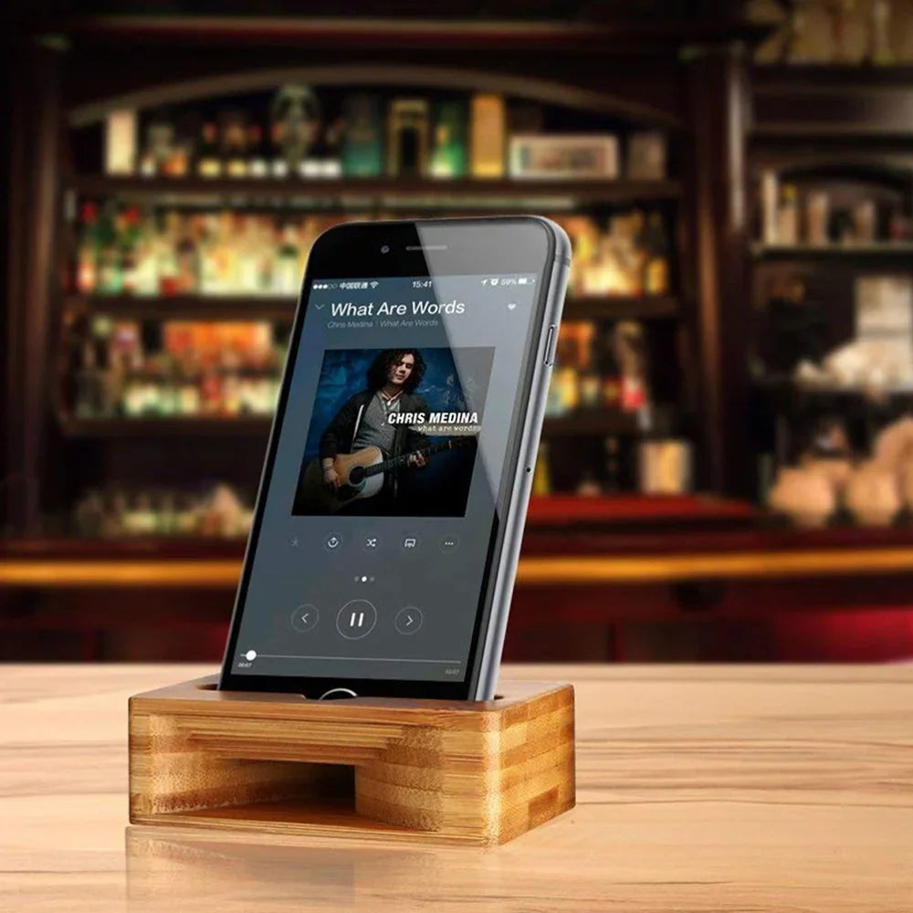 Wooden Sound Amplifier Stand Holder for Iphone, Natural Loudspeaker Mini Megaphone Cell Phone Stand (Square)