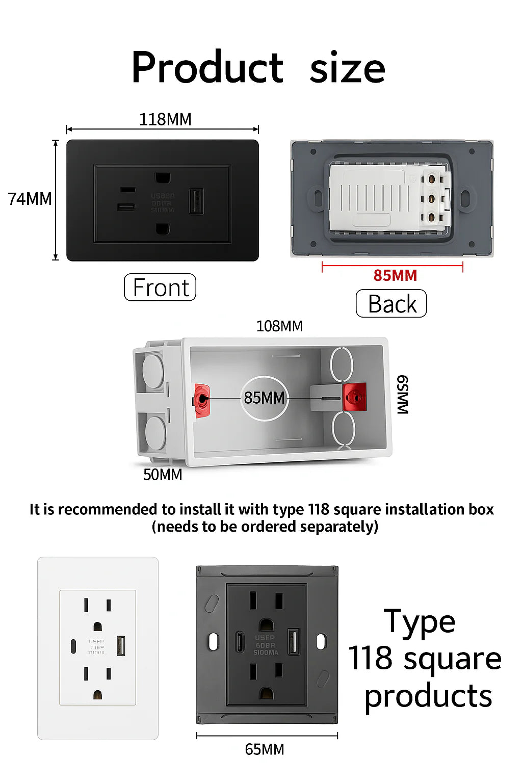 Dual USB Wall Outlet Port 15A Power Socket Charger AC Receptacle Plate Panel 110