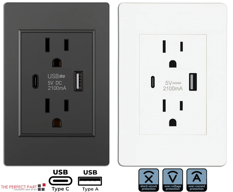 Dual USB Wall Outlet Port 15A Power Socket Charger AC Receptacle Plate Panel 110
