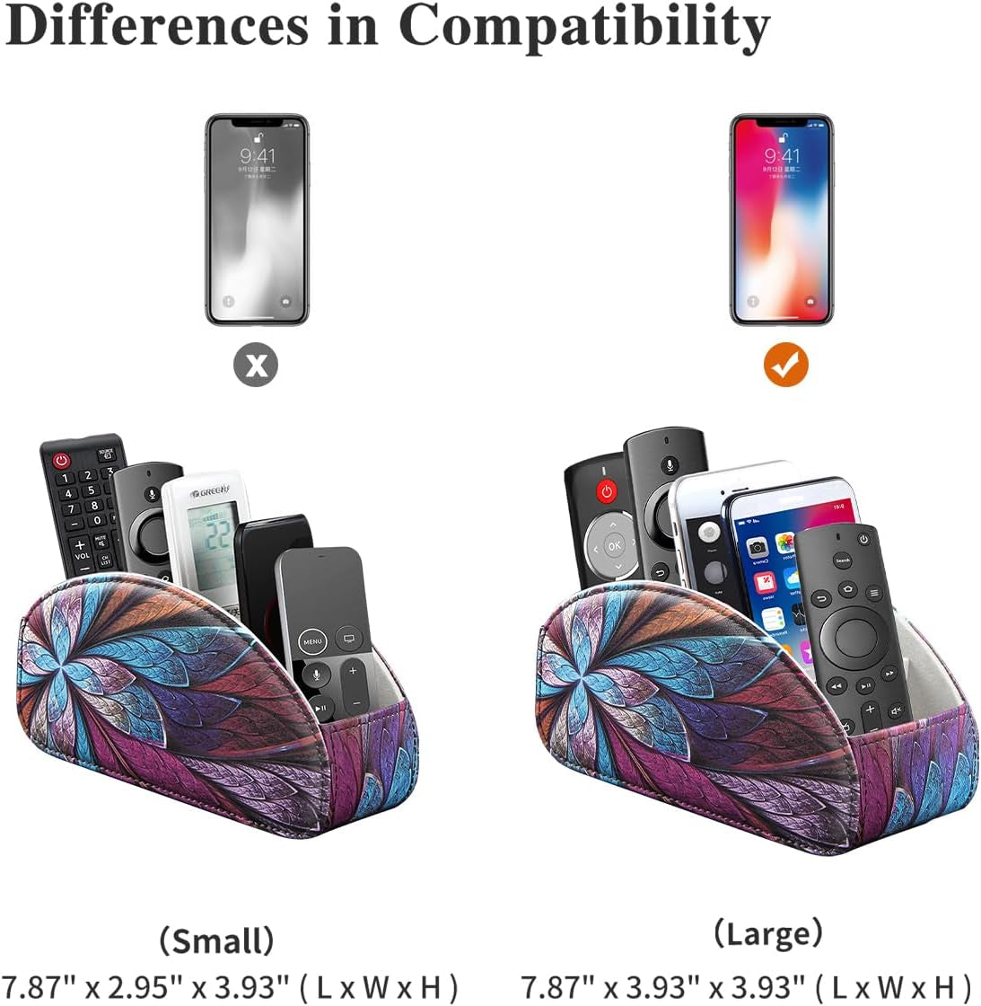 Remote Control Holder, 5 Compartments TV Remote Holder Caddy for Table, Nightstand Organizer for Remotes/Media Controllers/Office Supply, Bedside Decorations for Living Room， PU Leather