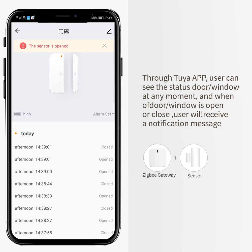 Tuya Wifi Smart Door and Window Sensor Wireless Contact Detector for Home Automation and Security System Door Sensor
