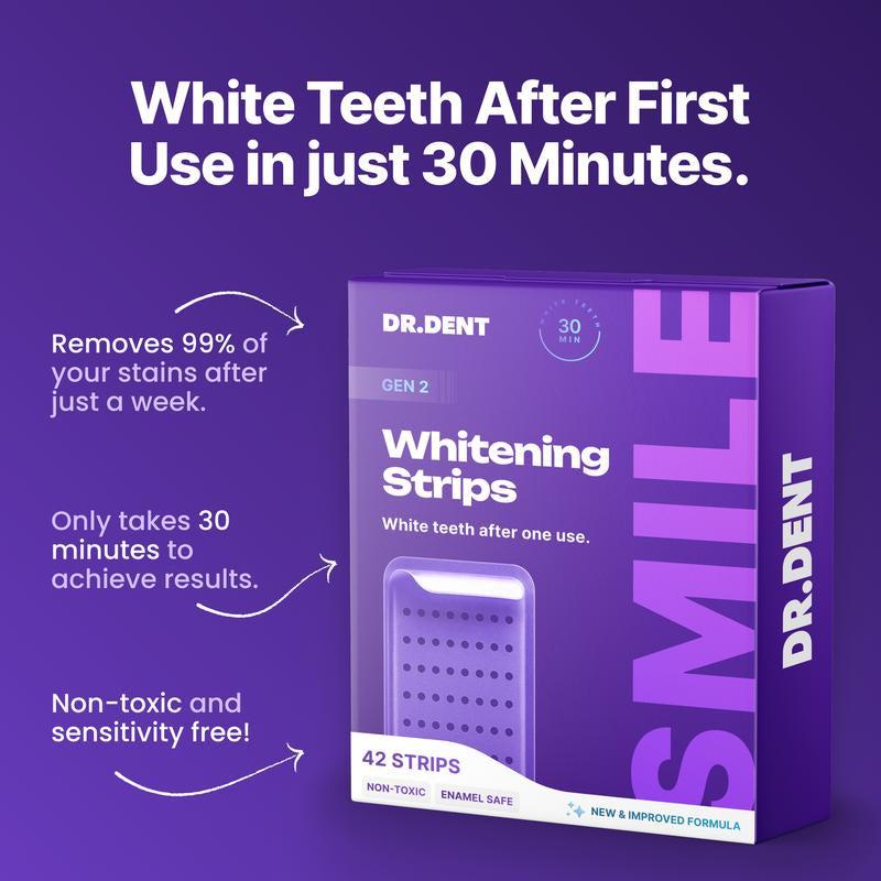 Achieve a Dazzling Smile with DR.DENT Purple Teeth Whitening Strips - 7 or 21 Sessions of Enamel-Safe, Peroxide-Free Whitening for Sensitive Teeth