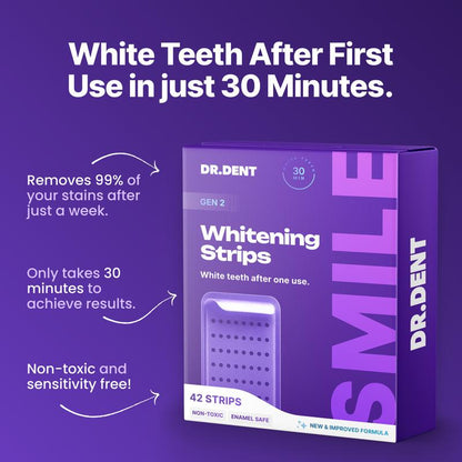 Achieve a Dazzling Smile with DR.DENT Purple Teeth Whitening Strips - 7 or 21 Sessions of Enamel-Safe, Peroxide-Free Whitening for Sensitive Teeth
