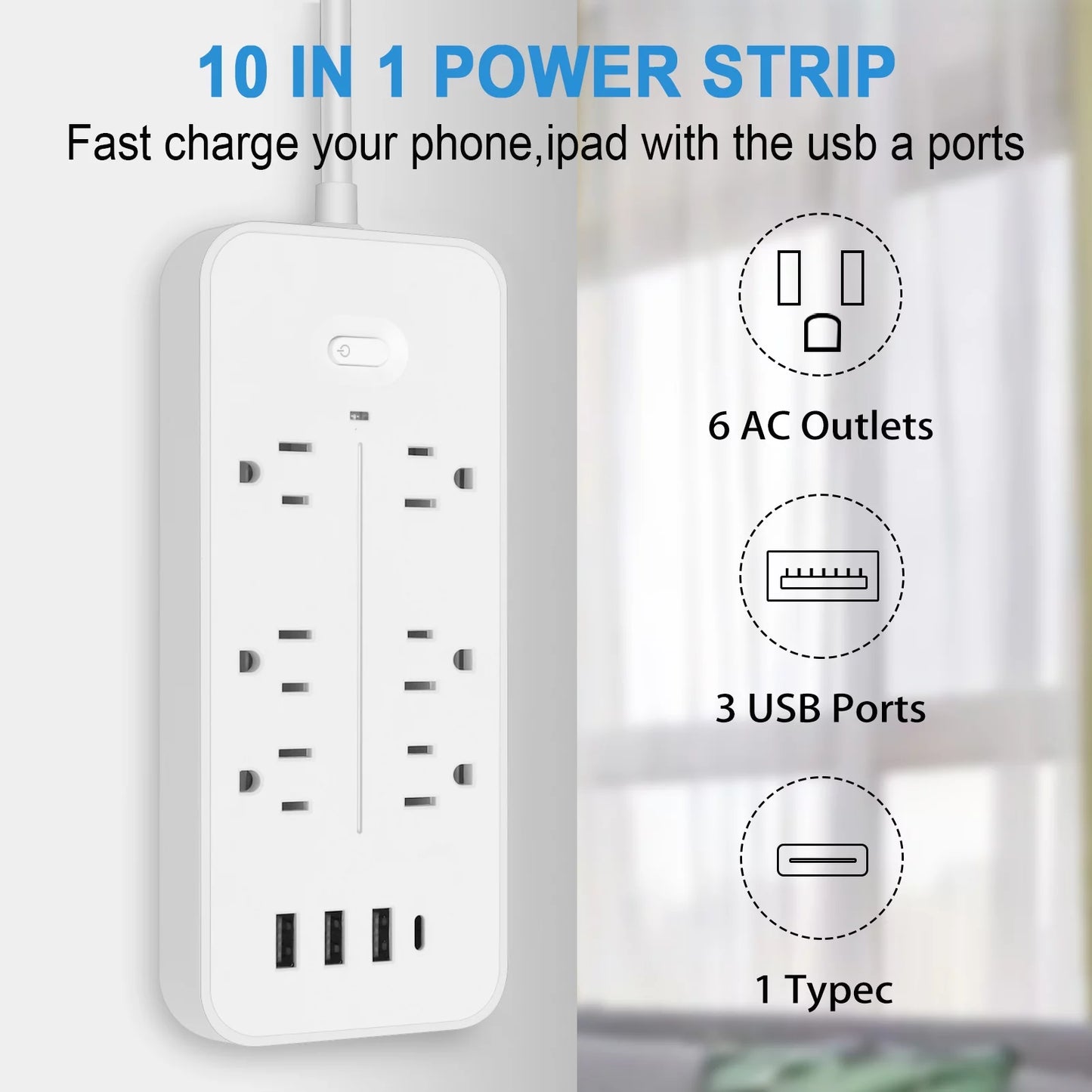 Travel Power Strip, 4Ft Flat Power Strip with USB Ports, Plug Power Strip with 6 Outlets 4 USB Ports (1 Type C), Non Surge Power Strip Cruise, Portable & Neat for Travel/Home /Office