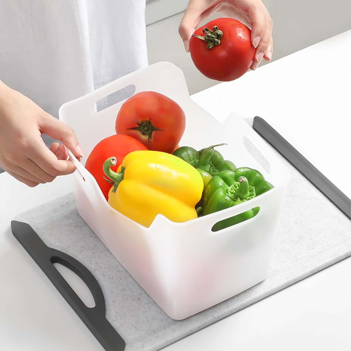 White Plastic Storage Bins, Pantry Organizer Bin with Handles, Open Storage Organizing Bins for Classroom, Office, Shelves, Cabinet Collection Container Bin, under Sink Organizer