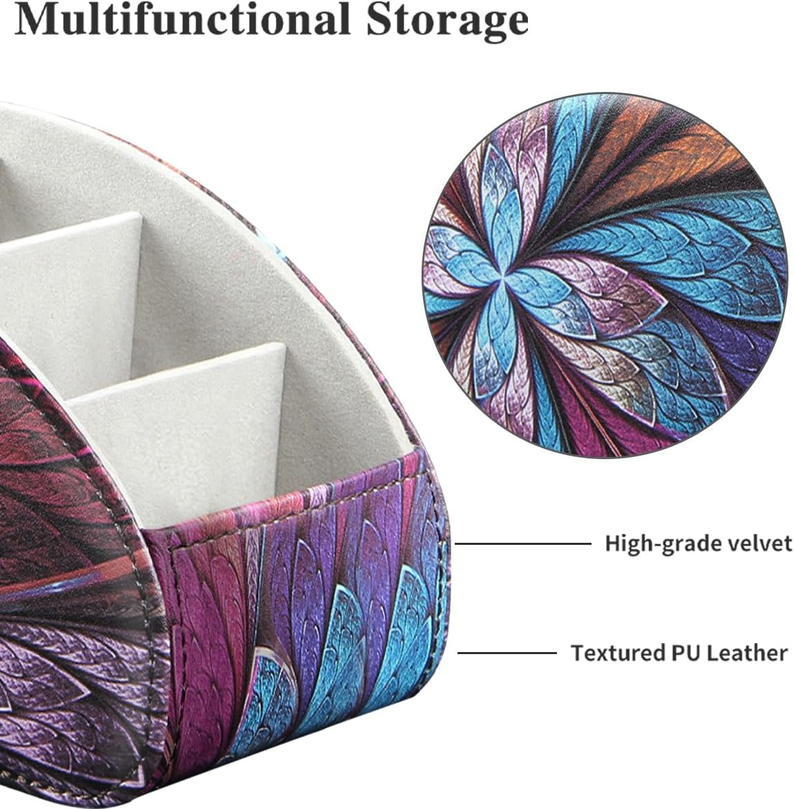 Remote Control Holder, 5 Compartments TV Remote Holder Caddy for Table, Nightstand Organizer for Remotes/Media Controllers/Office Supply, Bedside Decorations for Living Room， PU Leather