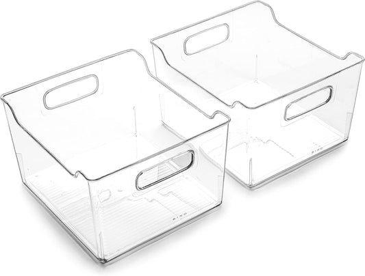 | the Lodge Collection | Plastic Storage Bins - 2 Pack | Multi-Use Organizer with Built-In Handles | Bpa-Free | for Pantry, Home, Fridge, and Freezer Organization