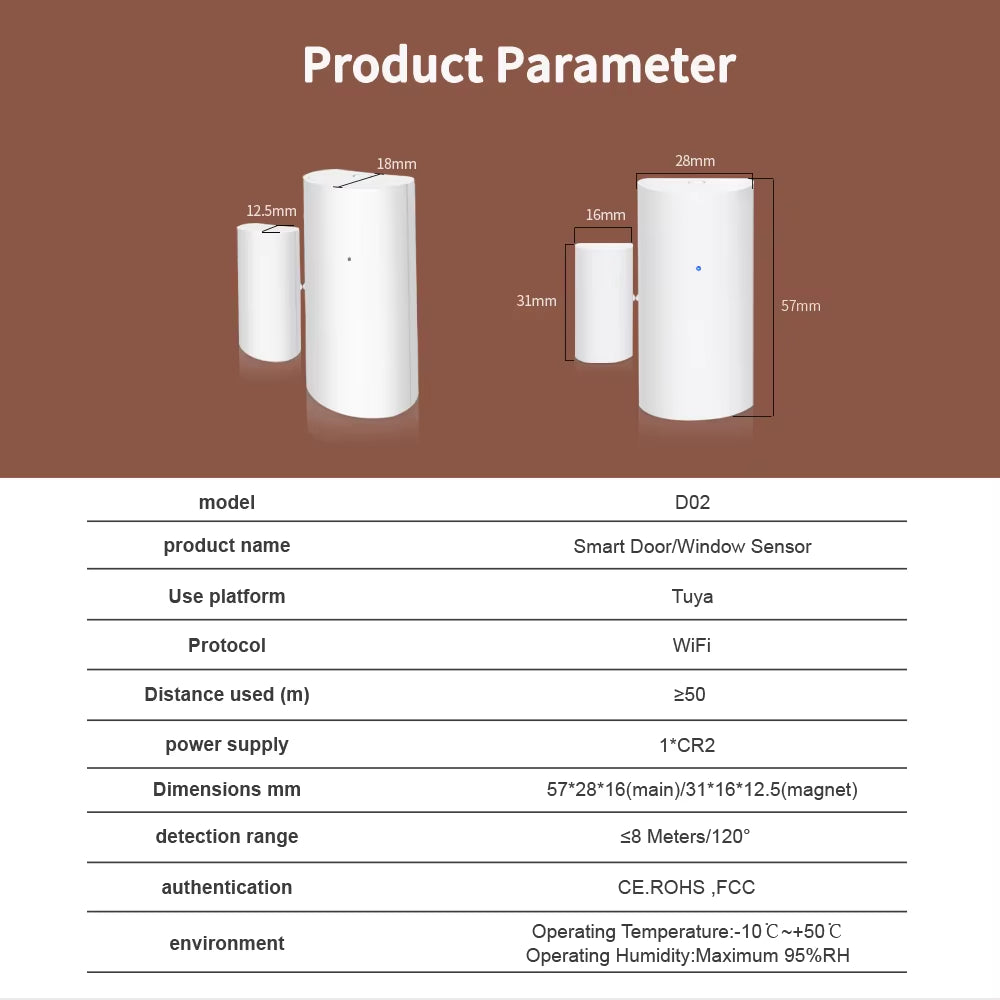 Tuya Wifi Smart Door and Window Sensor Wireless Contact Detector for Home Automation and Security System Door Sensor