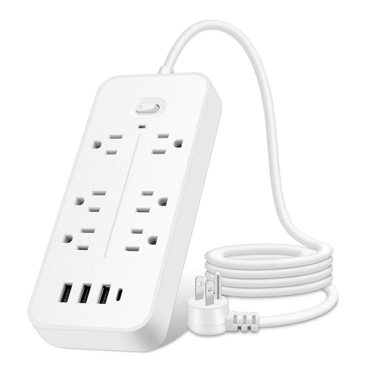 Travel Power Strip, 4Ft Flat Power Strip with USB Ports, Plug Power Strip with 6 Outlets 4 USB Ports (1 Type C), Non Surge Power Strip Cruise, Portable & Neat for Travel/Home /Office